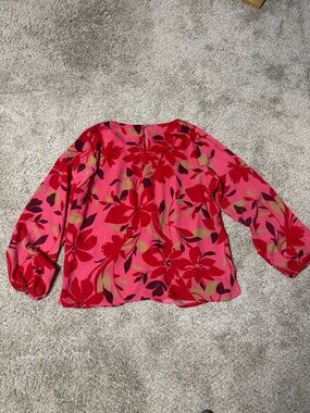 Liz Claiborne Pink Red Floral Print Top
